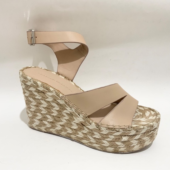 SIGERSON MORRISON Arien platform wedge Espadrille beige leather sandal pumps 7 - Picture 13 of 16